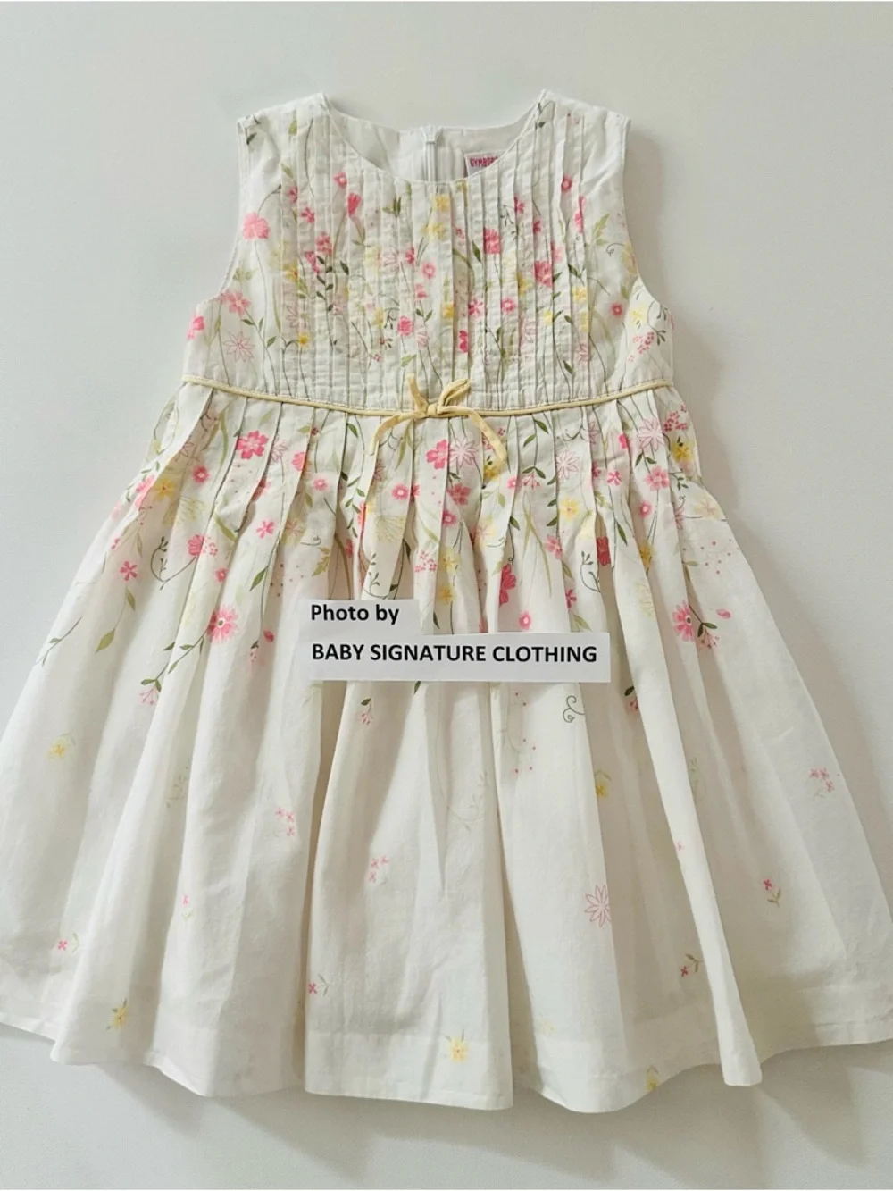 Gymboree Vintage 2T Toddler Girl White Floral Pin-Tuck Tie-Waist Pleated Dress